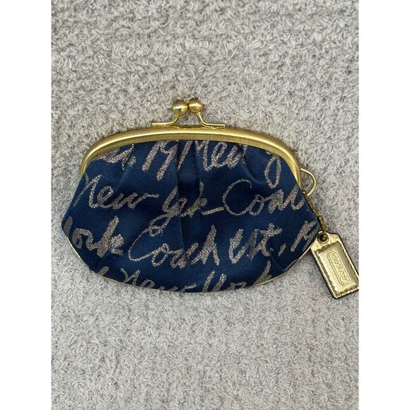 Coach 1941 Blue Gold Logo Print Kisslock Coin Purse #64273 - Picture 2 of 7